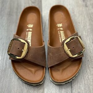 Birkenstock Madrid  Brown Sandals with Gold Buckle